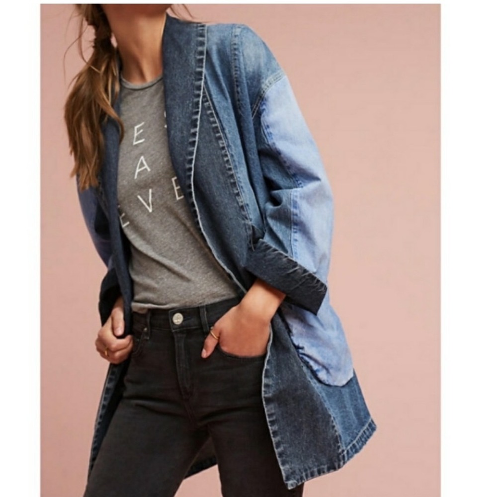 Pilcro and the Letterpress Patchwork Denim Oversized Jacket Colorblock XS - Picture 3 of 7